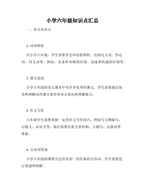 小学六年级知识点汇总