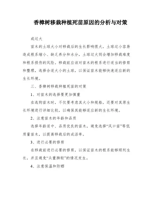 香樟树移栽种植死苗原因的分析与对策