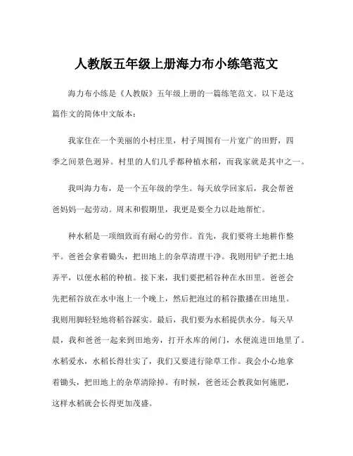 人教版五年级上册海力布小练笔范文