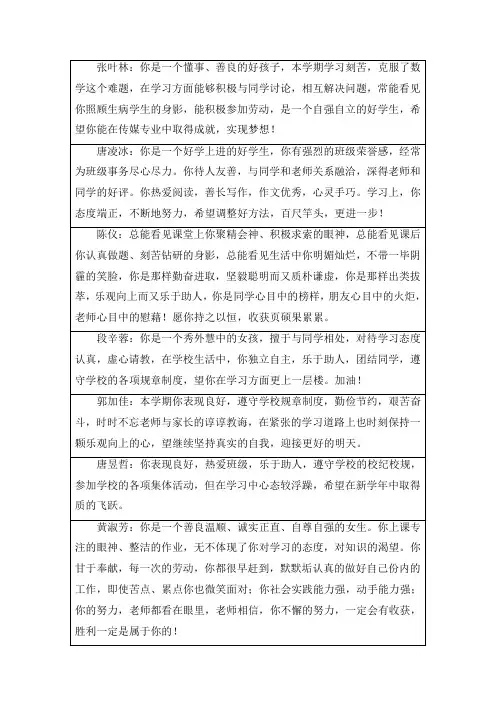 31班评语