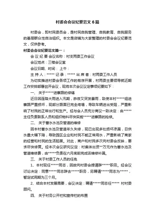 村委会会议纪要范文6篇