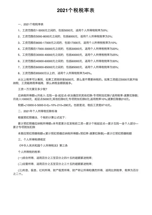 2021个税税率表