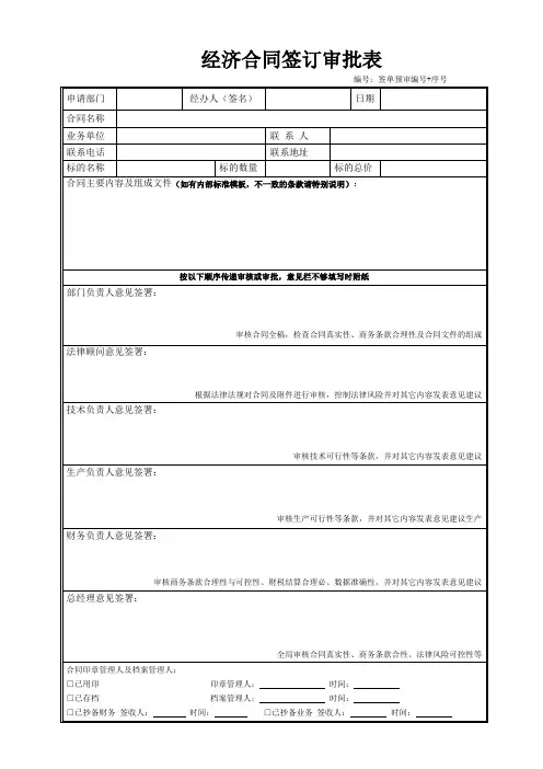 经济合同签订审批表