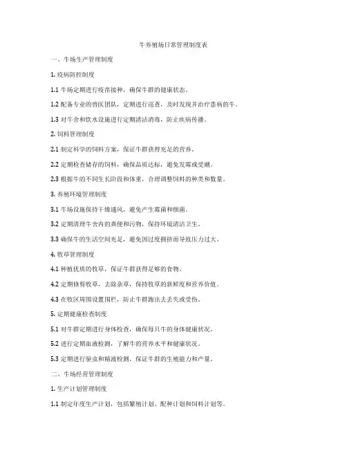 牛养殖场日常管理制度表