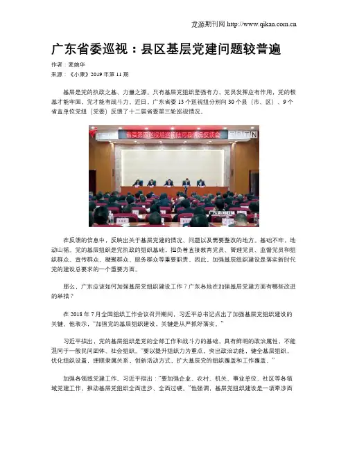 广东省委巡视：县区基层党建问题较普遍