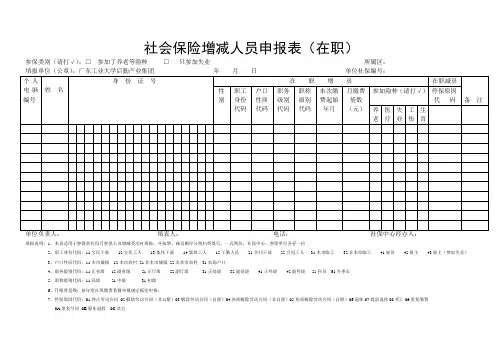 社会保险增减人员申报表(在职)
