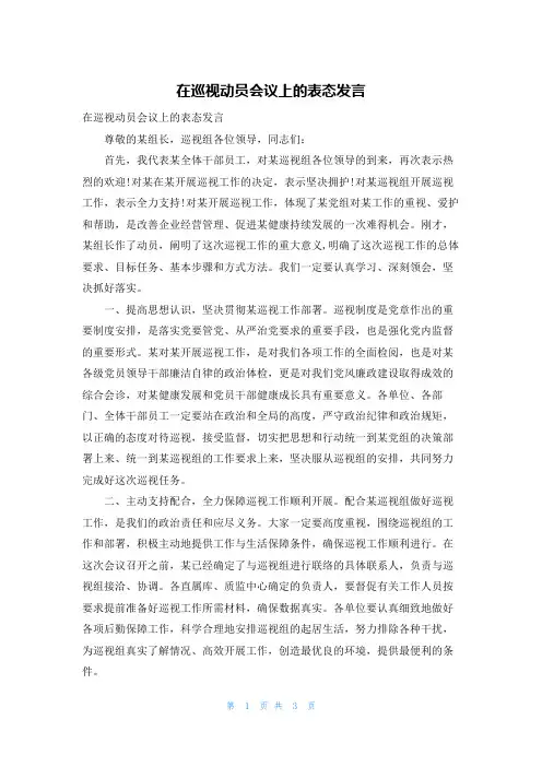 在巡视动员会议上的表态发言