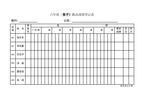 跳高成绩登记表