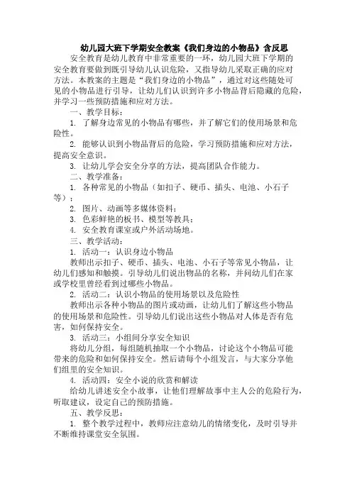 幼儿园大班下学期安全教案《我们身边的小物品》含反思