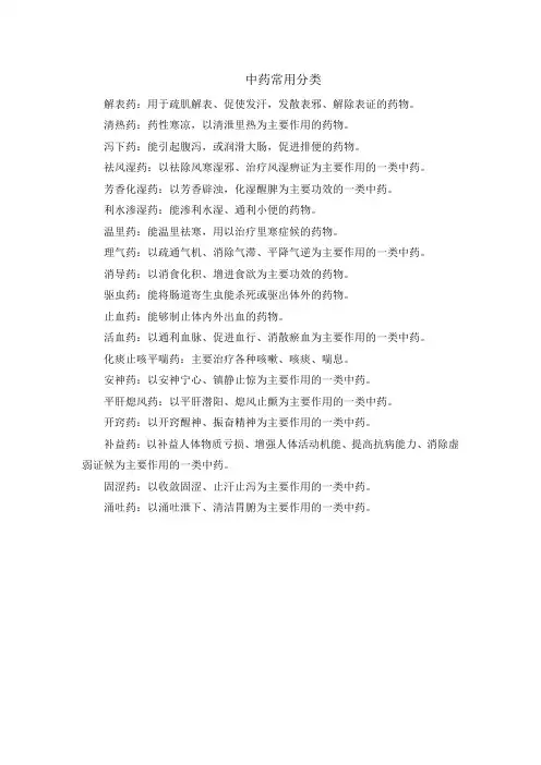 中药常用分类