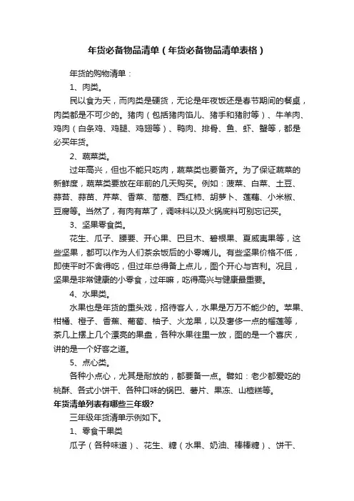 年货必备物品清单（年货必备物品清单表格）