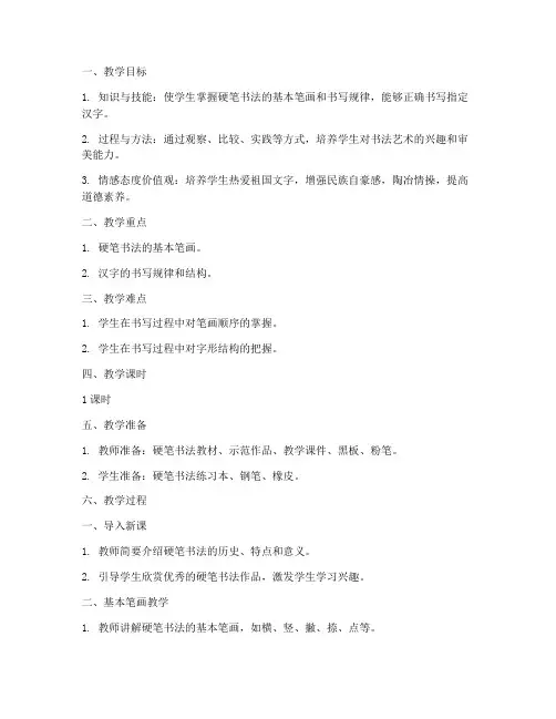 小学硬笔书法板书教案模板