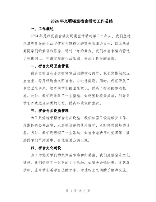 2024年文明寝室宿舍活动工作总结