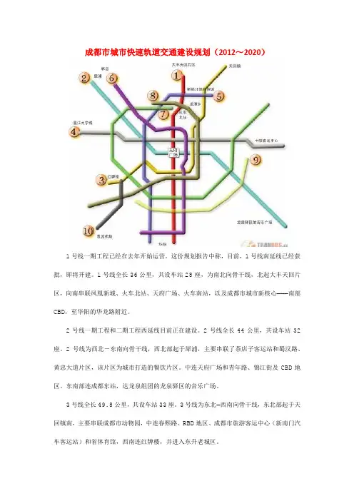 成都市城市快速轨道交通建设规划(2012～2020)