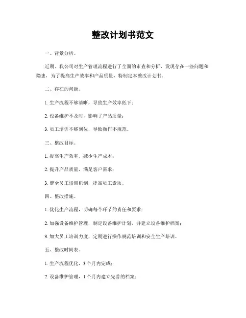 整改计划书范文