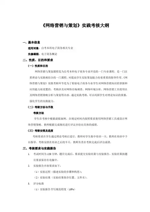 《网络营销与策划》实践考核大纲