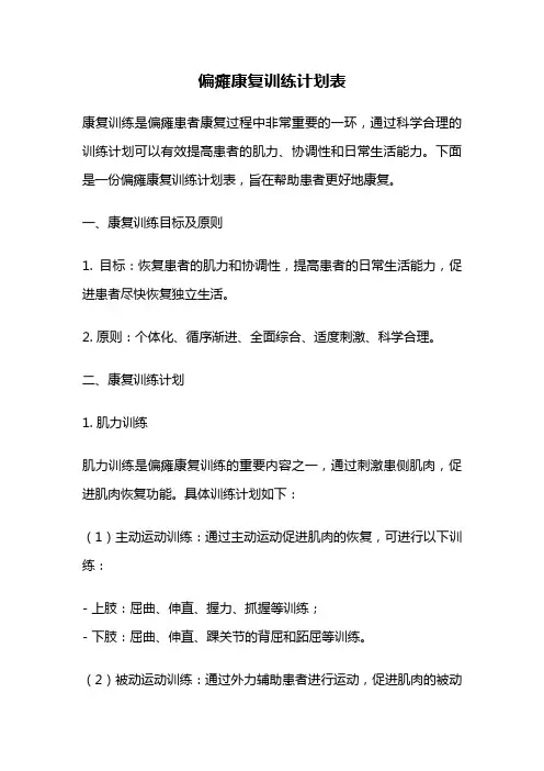偏瘫康复训练计划表