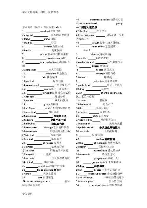 学术英语(医学) 单词填空及参考答案