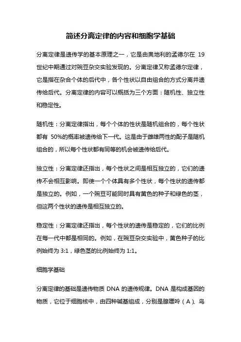 简述分离定律的内容和细胞学基础