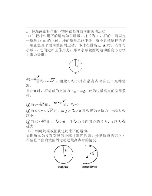 高中物理：物体在竖直面内的圆周运动
