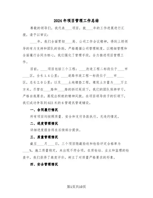 2024年项目管理工作总结（6篇）