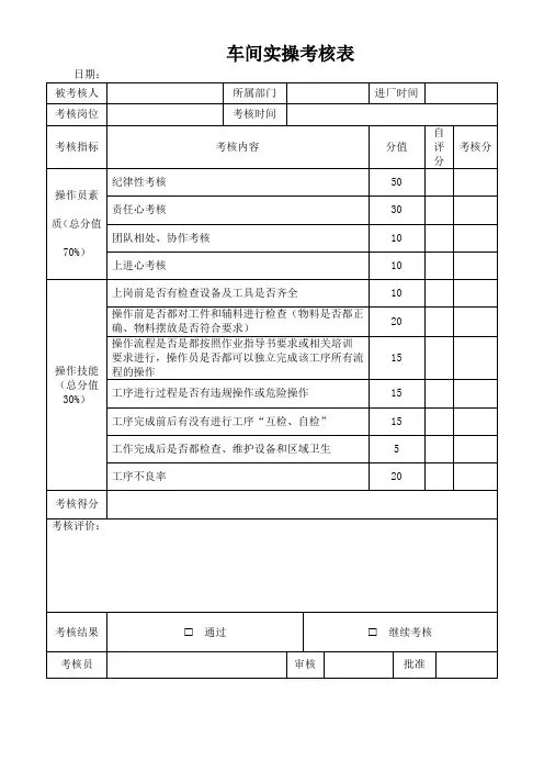 操作工实操考核表