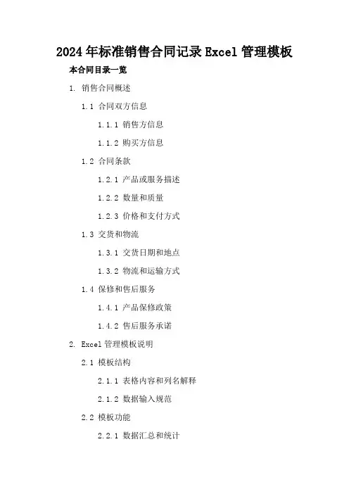 2024年标准销售合同记录Excel管理模板
