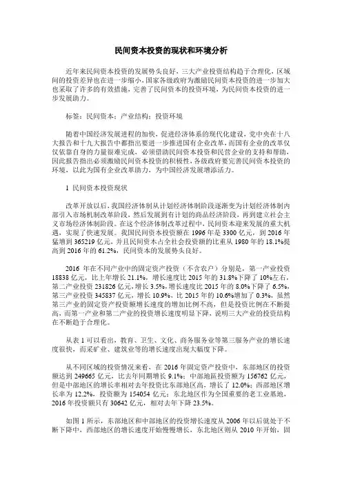 民间资本投资的现状和环境分析