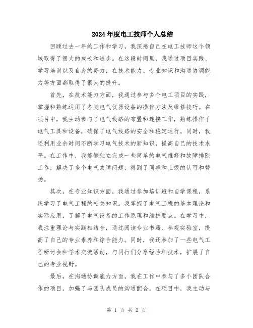 2024年度电工技师个人总结