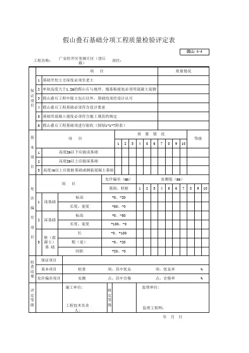 001-园山4-4 假山叠石基础分项工程质量检验评定表