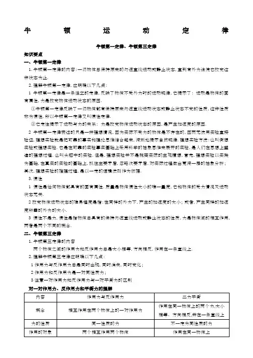 牛顿三大定律知识点与例题