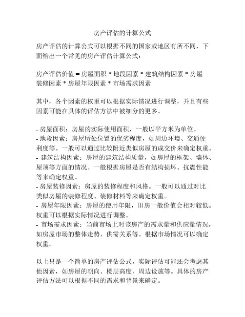 房产评估的计算公式