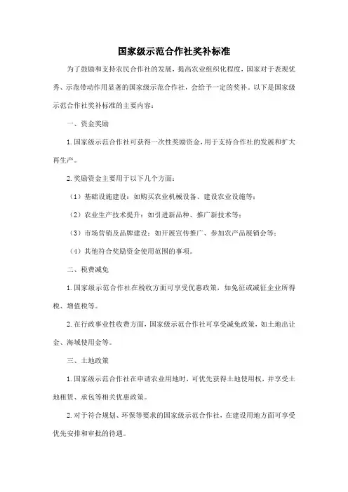国家级示范合作社奖补标准