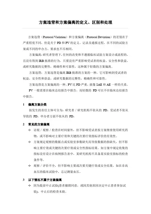 方案违背和方案偏离的定义、区别和处理资料