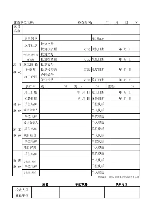 通信建设工程质量和安全生产监督检查表