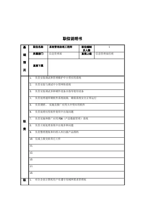 江动股份维护员职务说明书