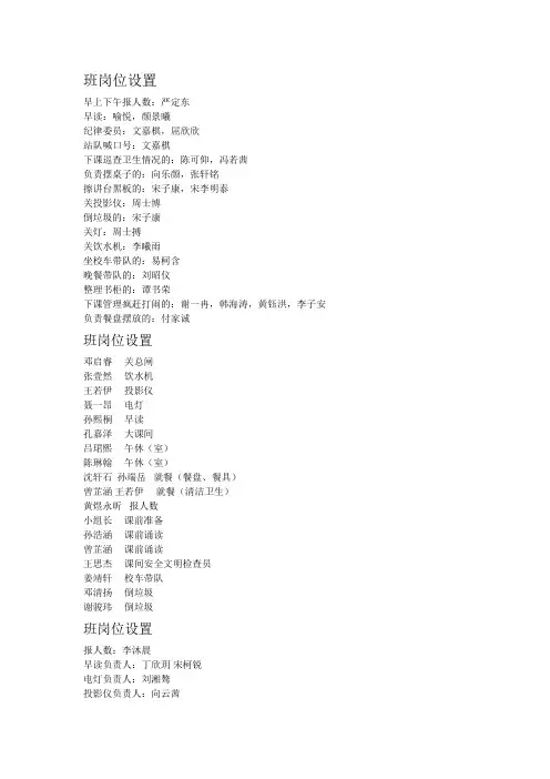 所有班级岗位设置
