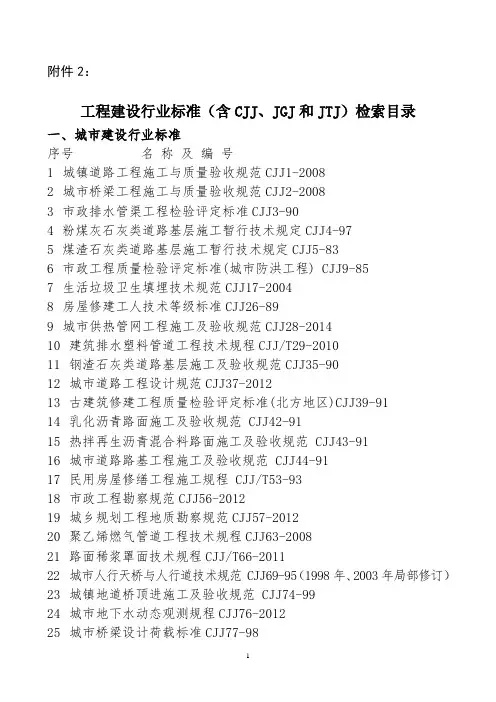 2014工程建设行业标准目录检索