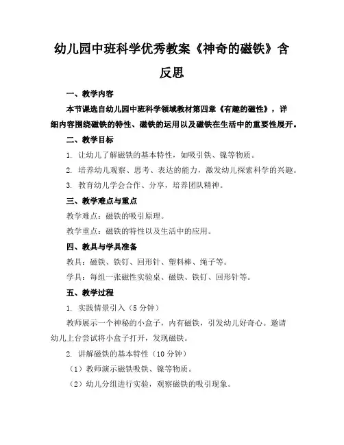 幼儿园中班科学优秀教案《神奇的磁铁》含反思
