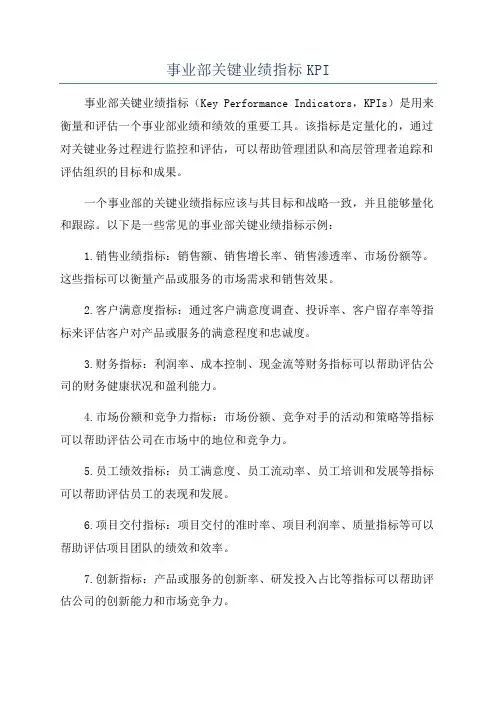 事业部关键业绩指标KPI