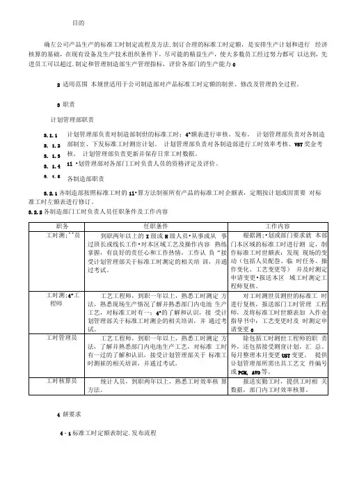 标准工时定额制定流程及方法