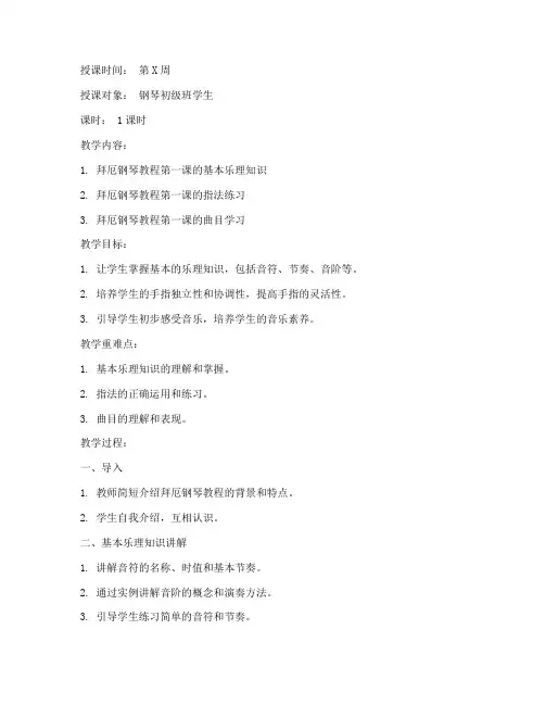 拜厄钢琴教案模板范文