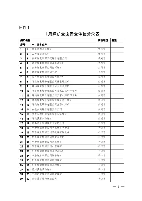 1.甘肃煤矿全面安全体检分类表 - 甘肃煤矿安全监察局