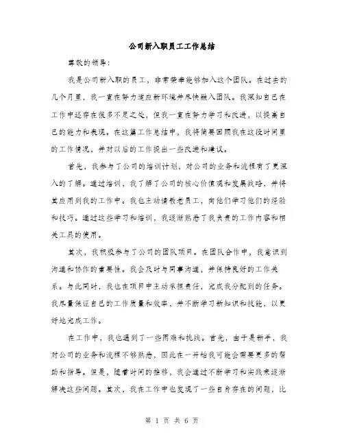 公司新入职员工工作总结（3篇）