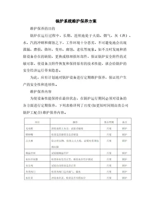 锅炉系统维护保养方案