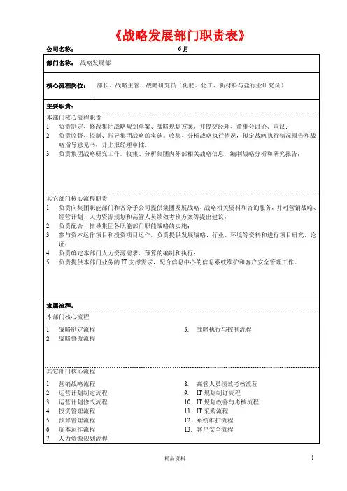 战略发展部部门职责表