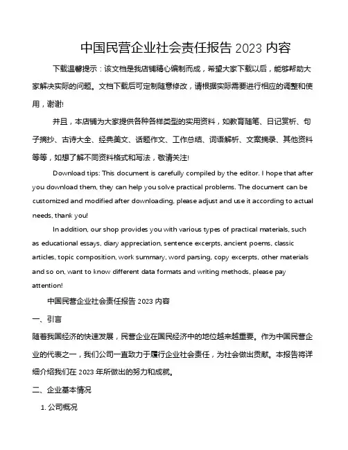 中国民营企业社会责任报告2023内容