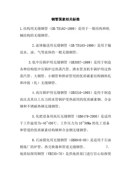 钢管国家相关标准