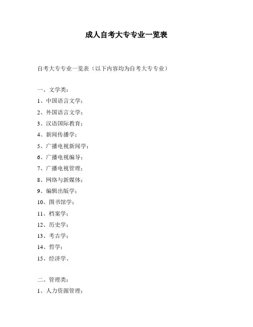 成人自考大专专业一览表