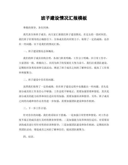 班子建设情况汇报模板